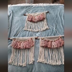 Set Of 3 Boho Macrame Wall Hanging with Pink Tassels, NWT (1101)